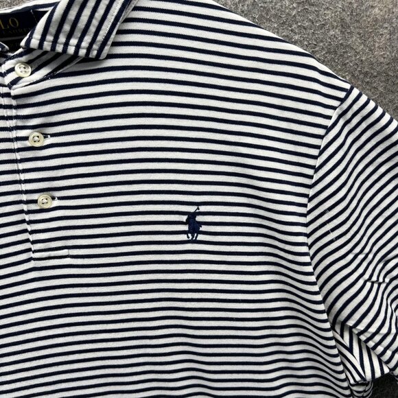 Polo Ralph Lauren Polo Shirt Mens XL Navy White Stripe Classic Fit Cotton Logo - Picture 8 of 12